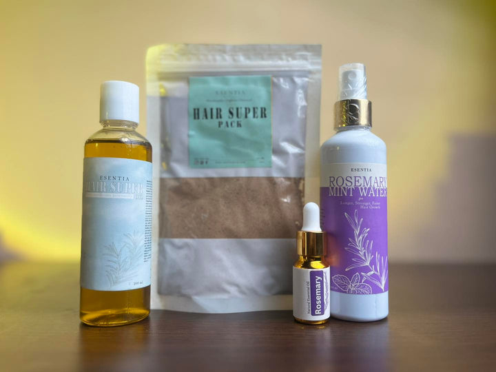 Hair Care Combo - এতে থাকছে হেয়ার সুপার প্যাক ১০০ গ্রামরোজমেরি এসেনসিয়াল ওয়েল ১০ মিলিহেয়ার সুপার ওয়েল (লো - মিডিয়াম পোরোসিটি/হাই পোরোসিটি) ২০০ মিলিরোজমেরি মিন্ট ওয়াটার ২০০ মিলি (বি দ্রঃ অর্ডারের আগে অবশ্যই আপনার হেয়ার পোরোসিটি অনুযায়ী হেয়ার অয়েল সিলেক্ট করুন )
