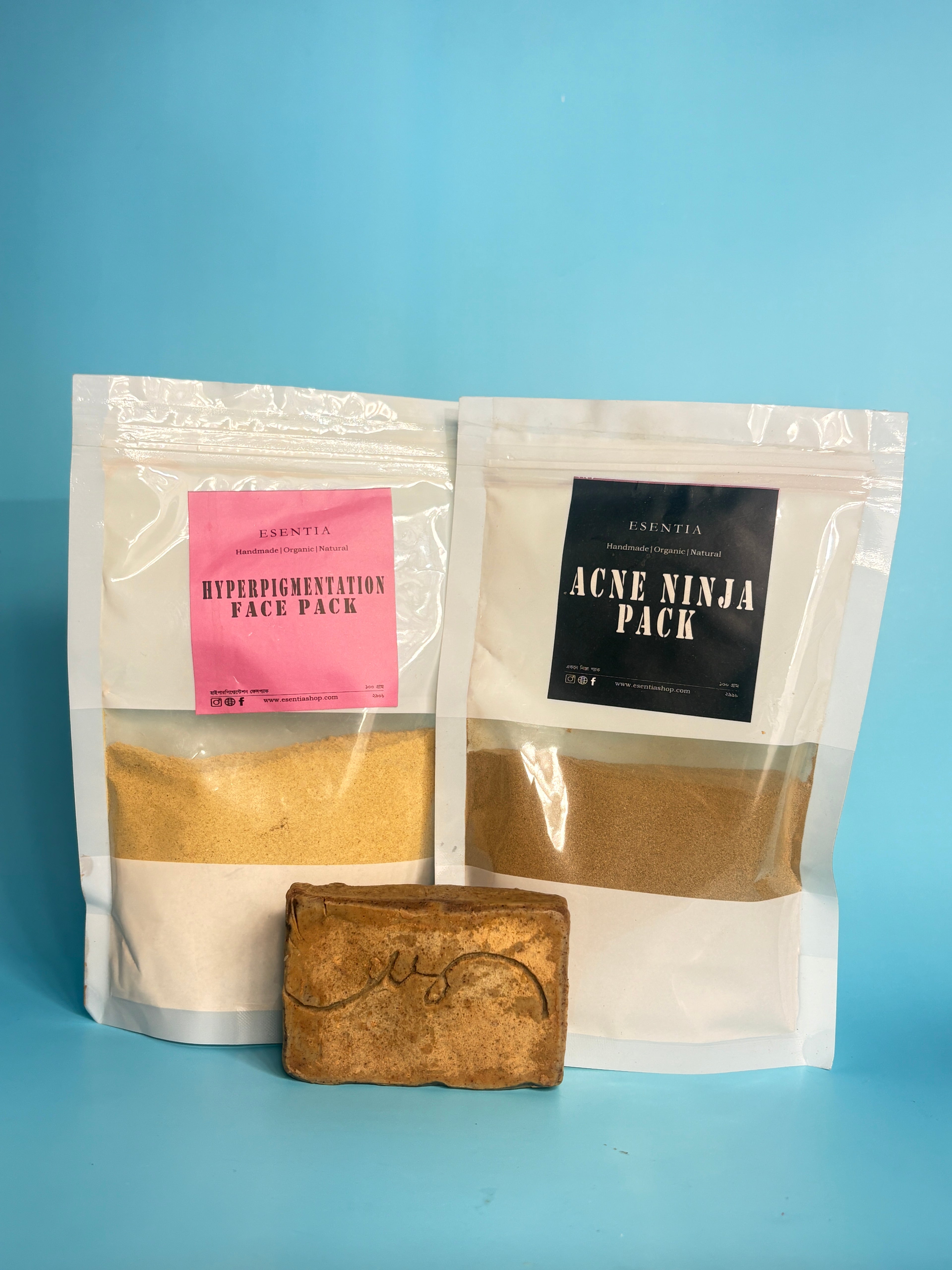 Pimple and Spots Removing Combo -  এতে থাকছে একটি একনে নিঞ্জা প্যাক ১০০ গ্রাম , একনে নিঞ্জা সোপ এবং একটি হাইপার পিগমেন্টেশন ফেস প্যাক ১০০ গ্রাম